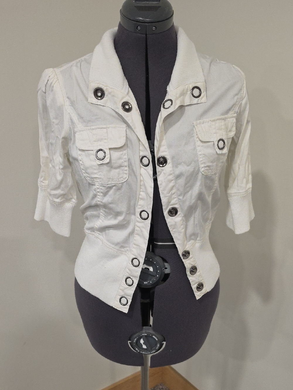 Maurices White Cropped Utility Jacket with Grommet Accents